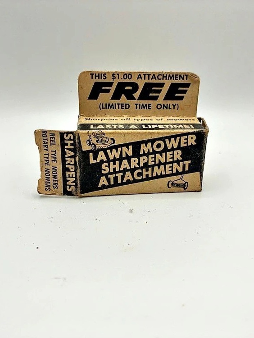 Lawn Mower Attachment Vintage Brown & Black Packaging